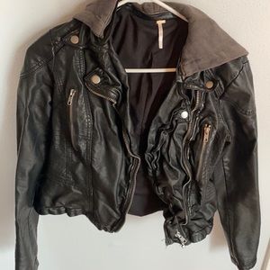 Free people leather jacket with hood! Size 2. Like new